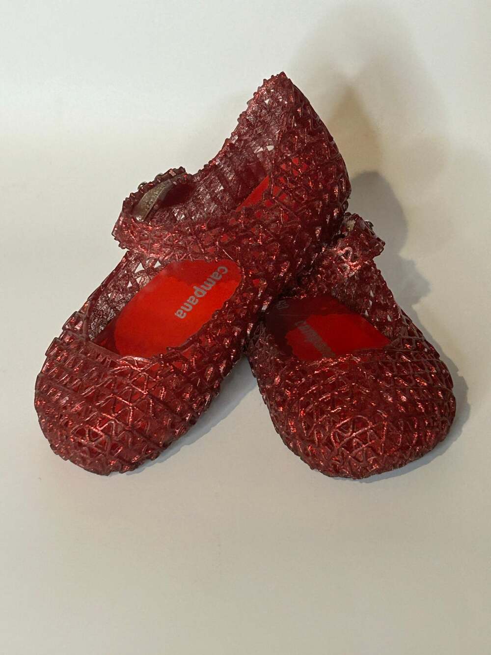Mini Melissa Campana Zig Zag Red Glitter Jelly Shoes Mary Jane Toddler Girl Sz 8
